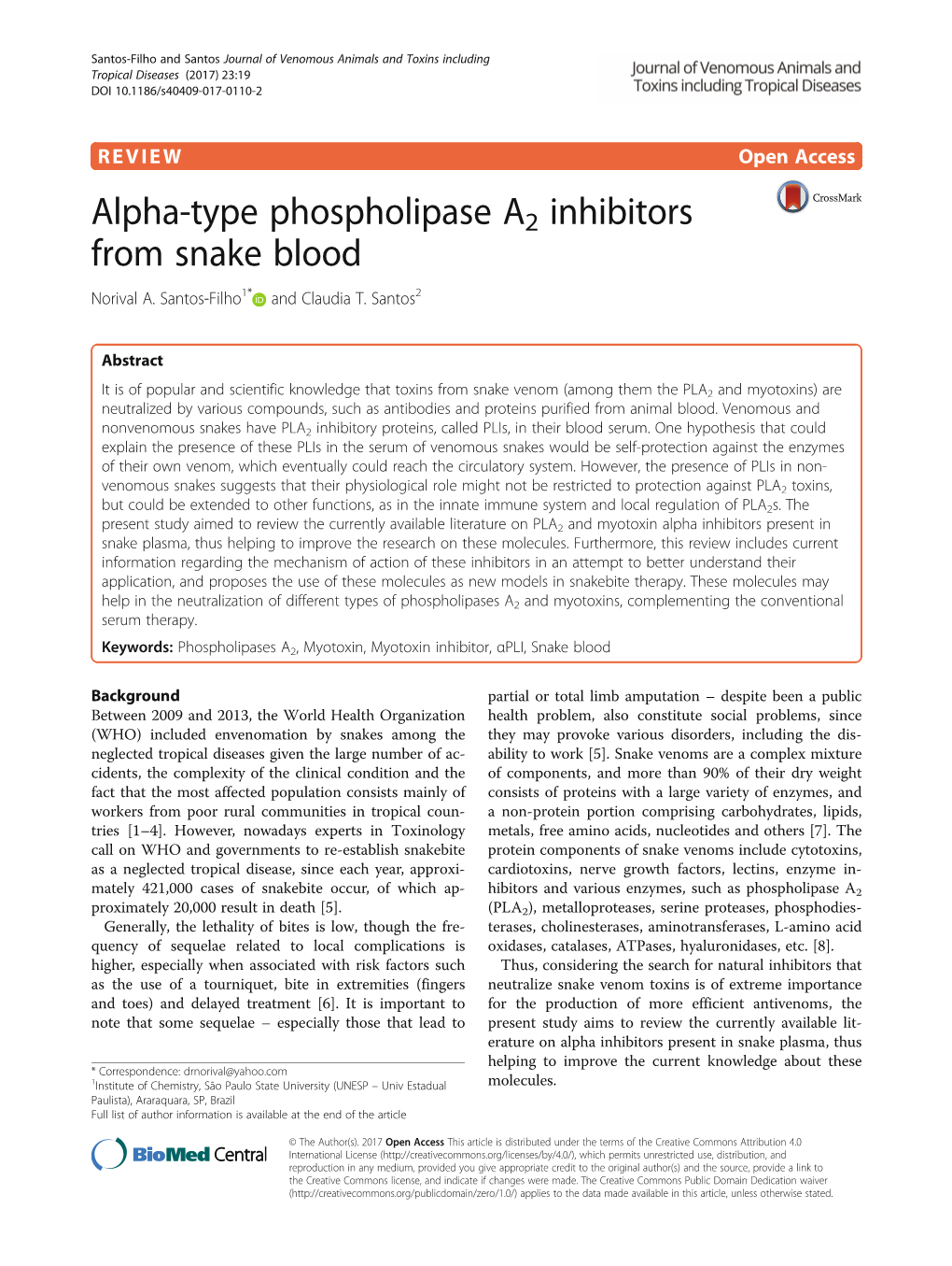 Alpha-Type Phospholipase A2 Inhibitors from Snake Blood Norival A