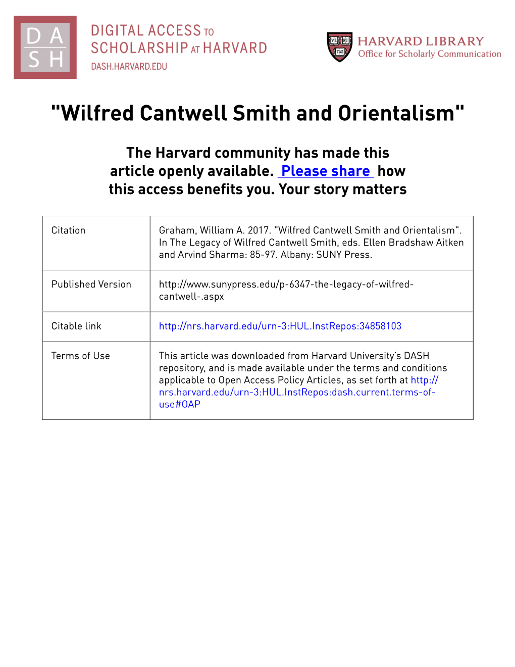"Wilfred Cantwell Smith and Orientalism"
