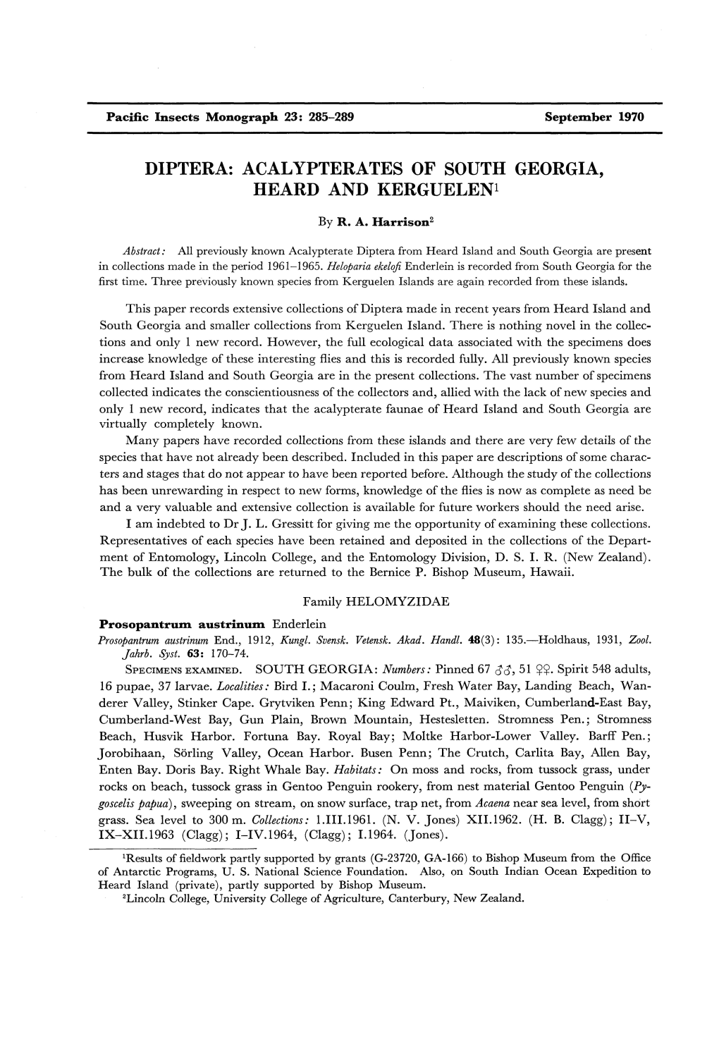 Diptera: Acalypterates of South Georgia, Heard and Kerguelen1