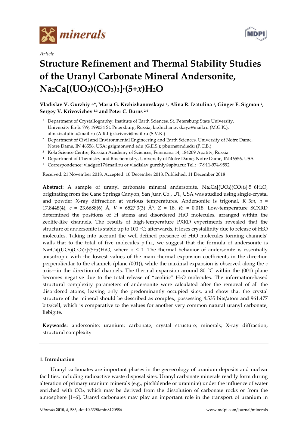 Structure Refinement and Thermal Stability Studies of the Uranyl Carbonate Mineral Andersonite, Na2ca[(UO2)(CO3)3]·(5+X)H2O