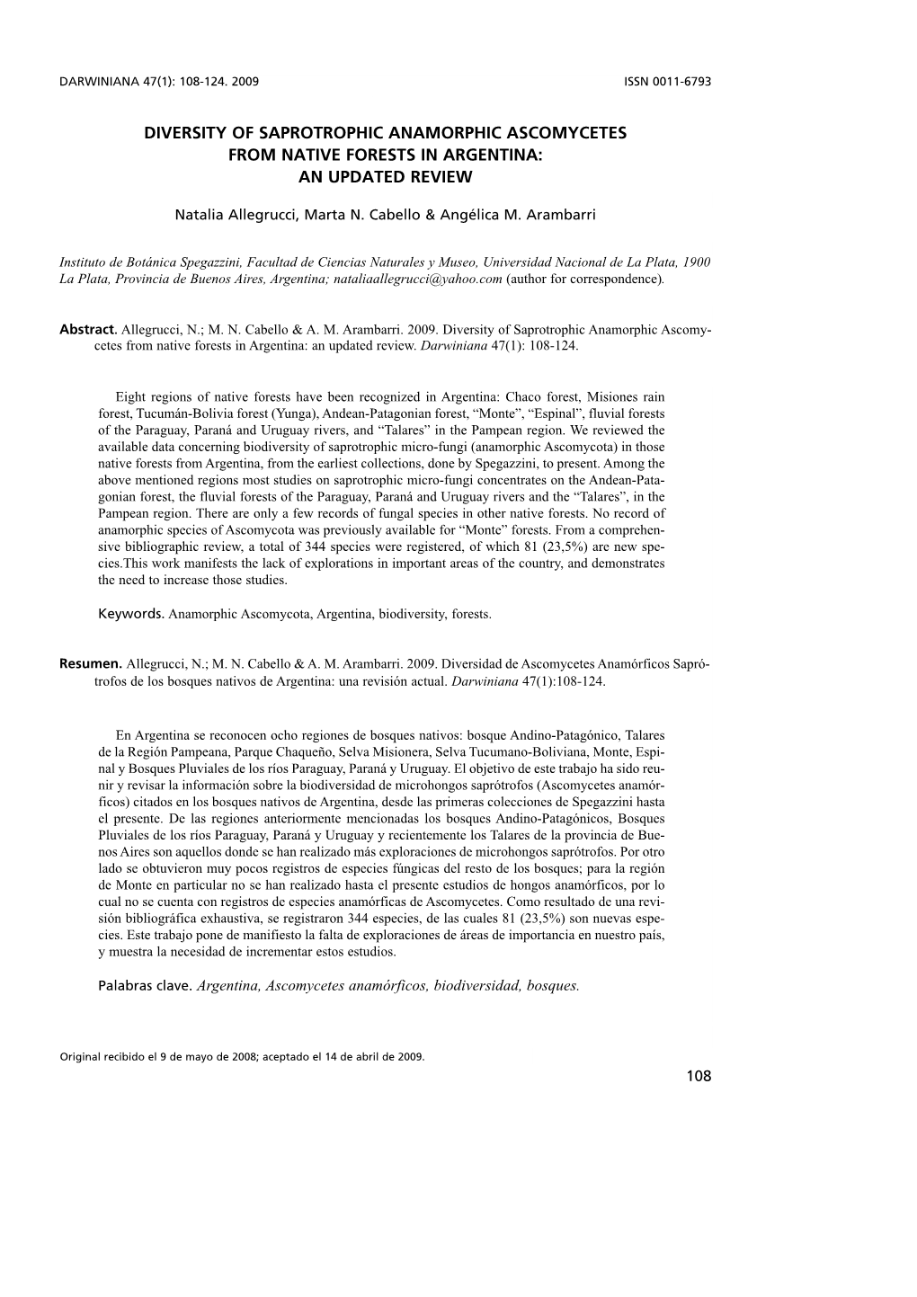 Diversity of Saprotrophic Anamorphic Ascomycetes from Native Forests in Argentina: an Updated Review