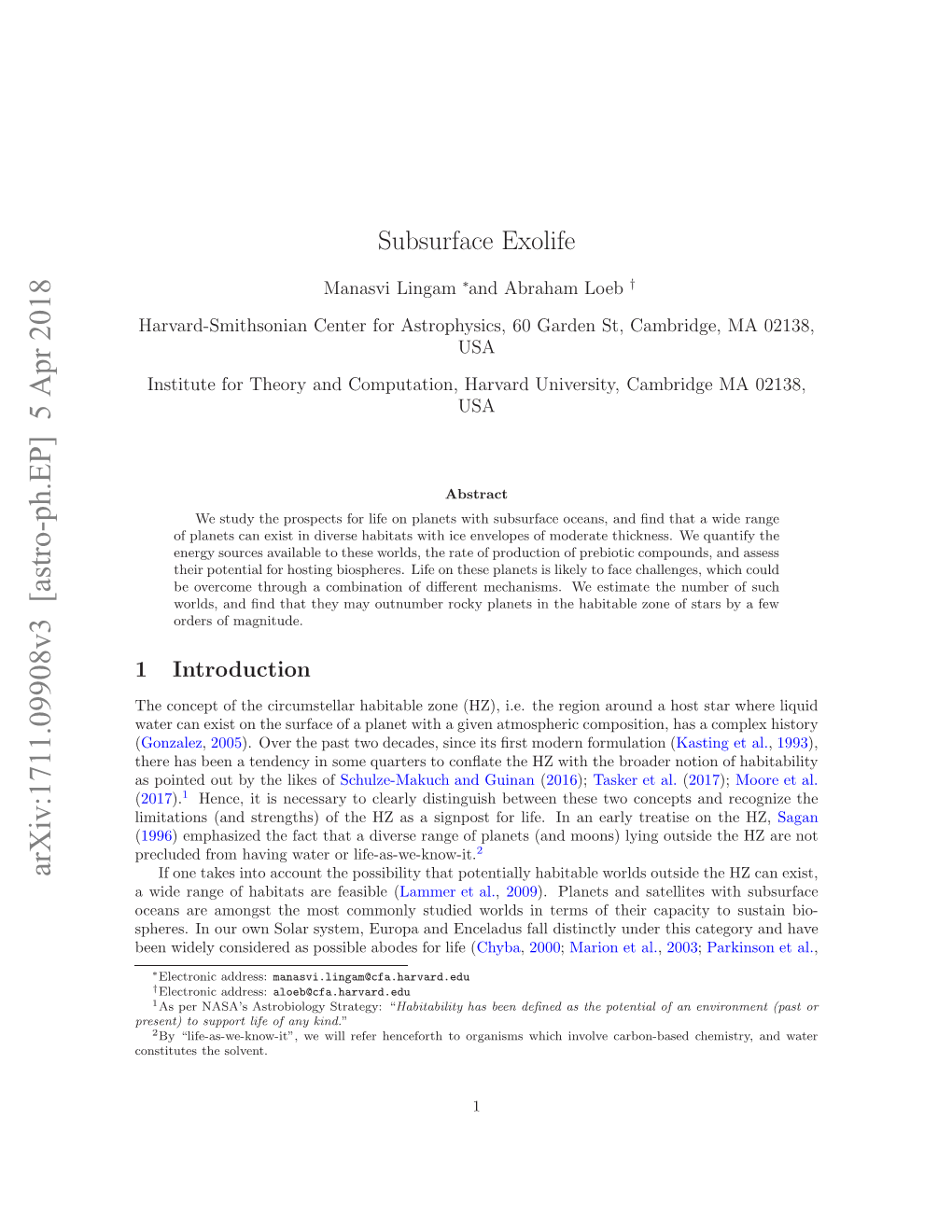 Arxiv:1711.09908V3 [Astro-Ph.EP] 5 Apr 2018 Rcue Rmhvn Ae Rlife-As-We-Know-It