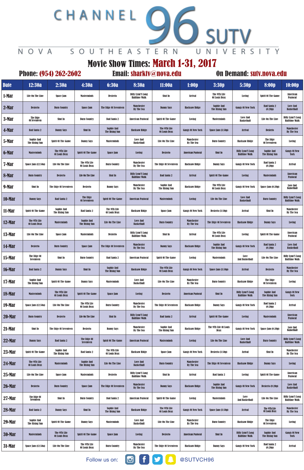 Movie Show Times: March 1-31, 2017