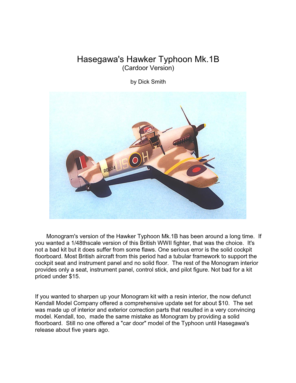 Hasegawa's Hawker Typhoon Mk.1B (Cardoor Version)