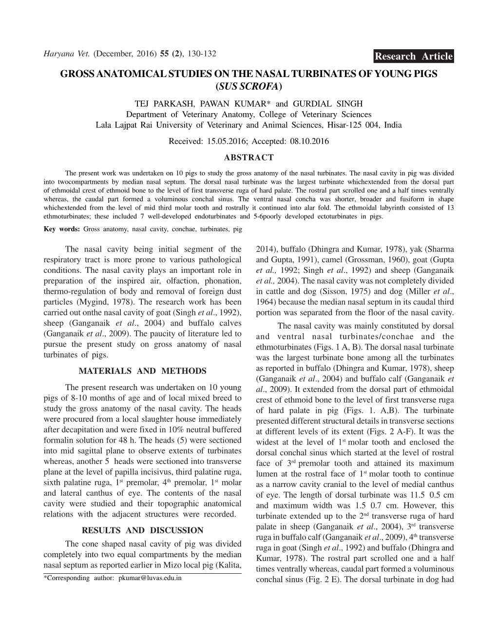 Gross Anatomical Studies on the Nasal Turbinates of Young Pigs