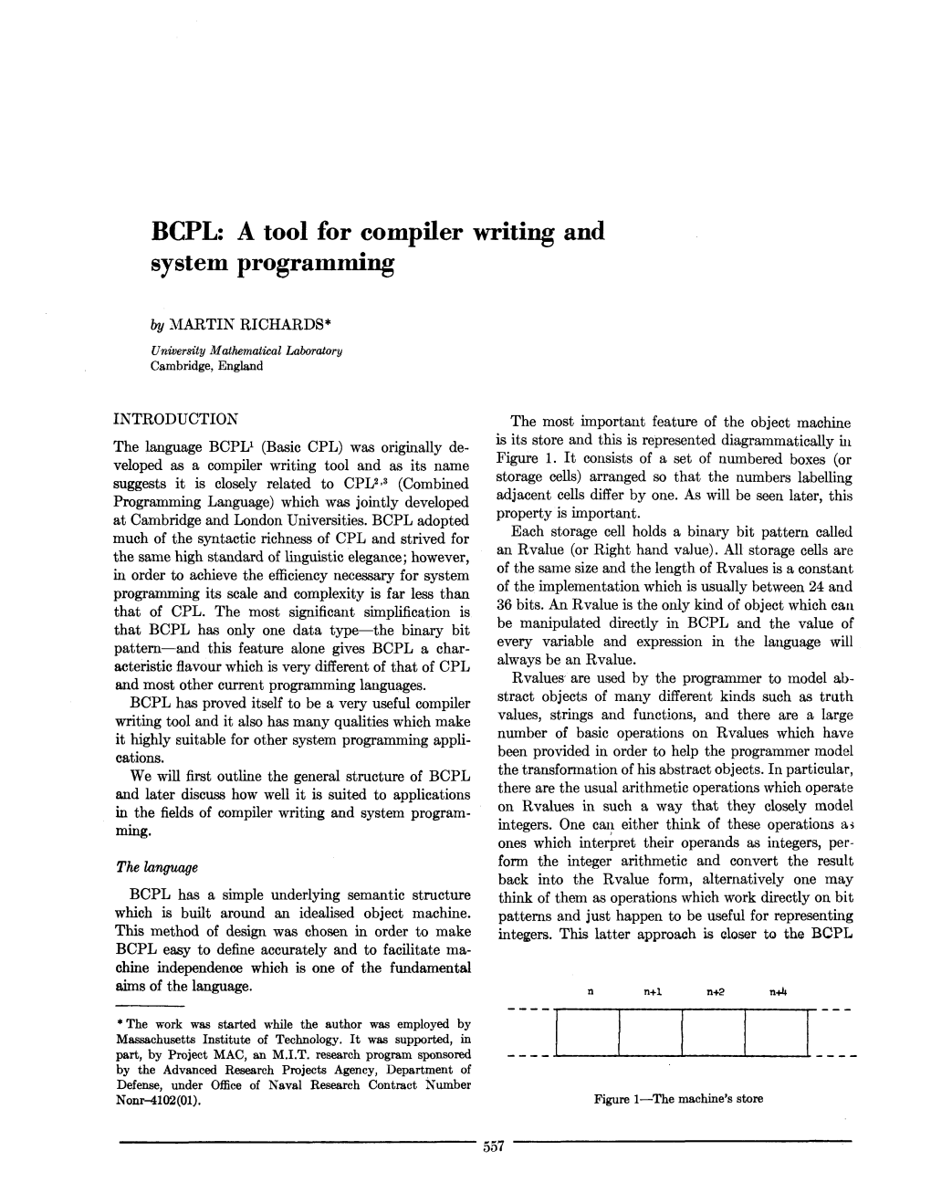 BCPL: a Tool for Compiler Writing and System Programming