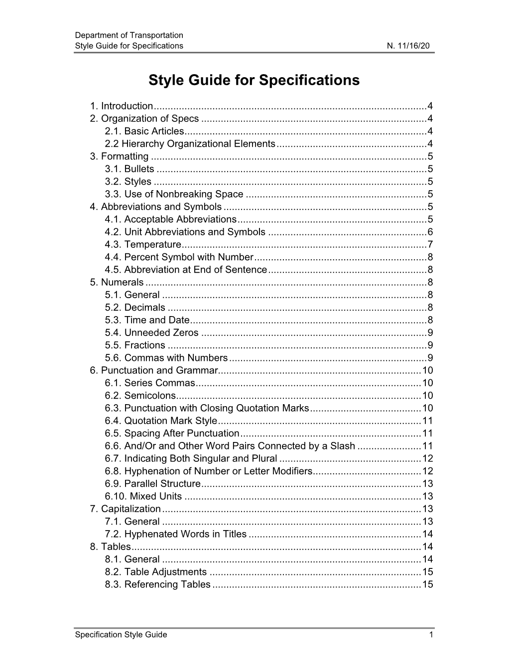 Style Guide for Specifications N