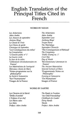 English Translation of the Principal Titles Cited in French