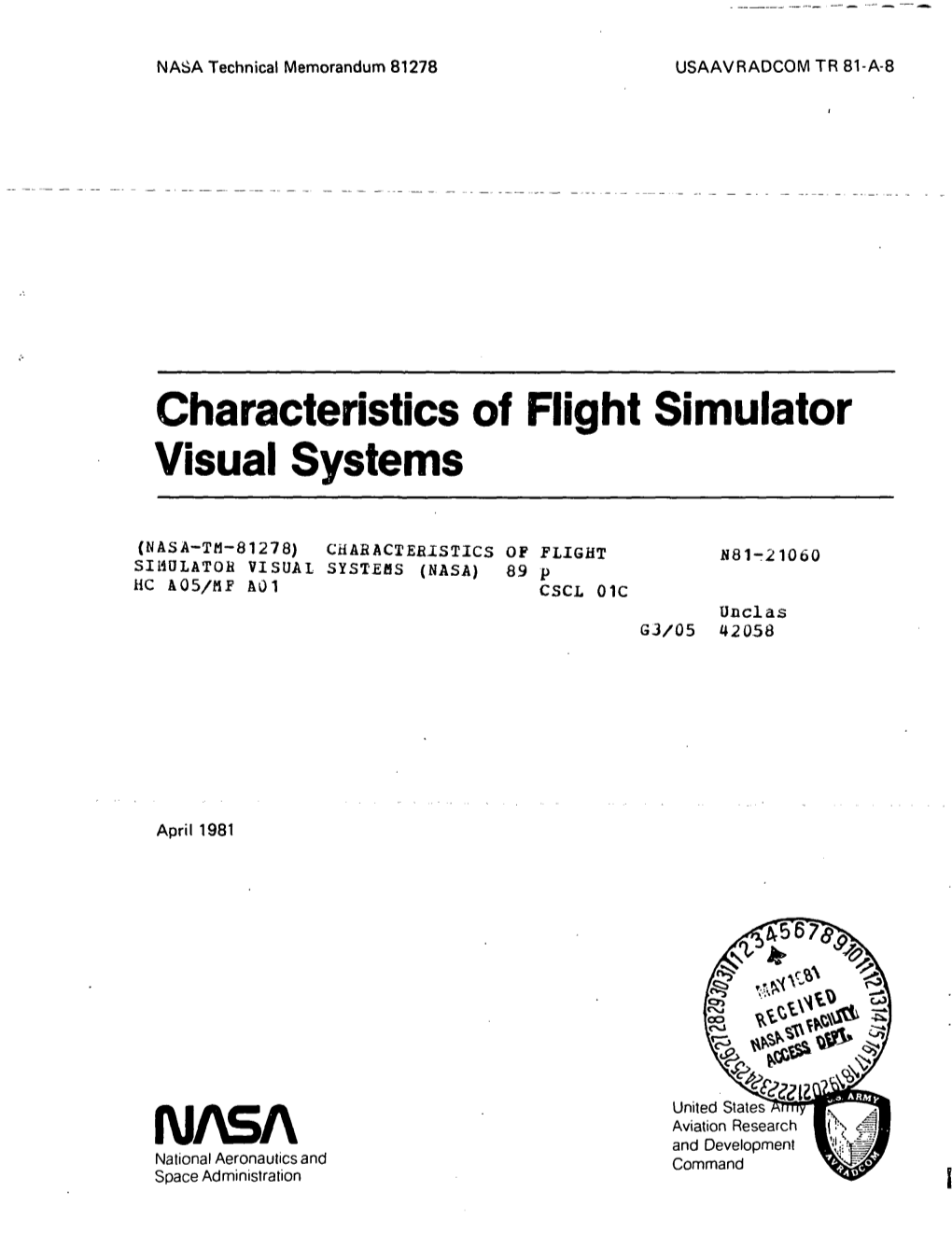 (\JASA and Development National Aeronautics and Command Space Administration NASA Technical Memorandum 81278 USAAVRADCOM TR 81-A-8