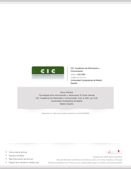 CIC. Cuadernos De Información Y Comunicación ISSN: 1135-7991 Cic@Ccinf.Ucm.Es Universidad Complutense De Madrid España