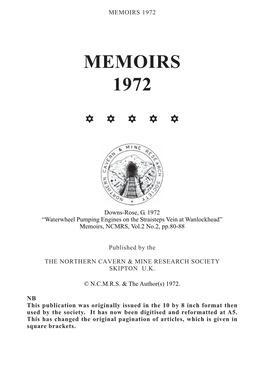 Waterwheel Pumping Engines on the Straisteps Vein at Wanlockhead” Memoirs, NCMRS, Vol.2 No.2, Pp.80-88