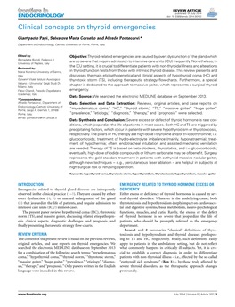 Clinical Concepts on Thyroid Emergencies