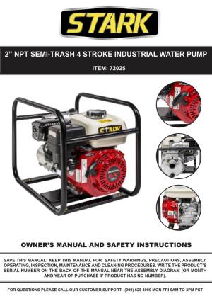 2” Npt Semi-Trash 4 Stroke Industrial Water Pump