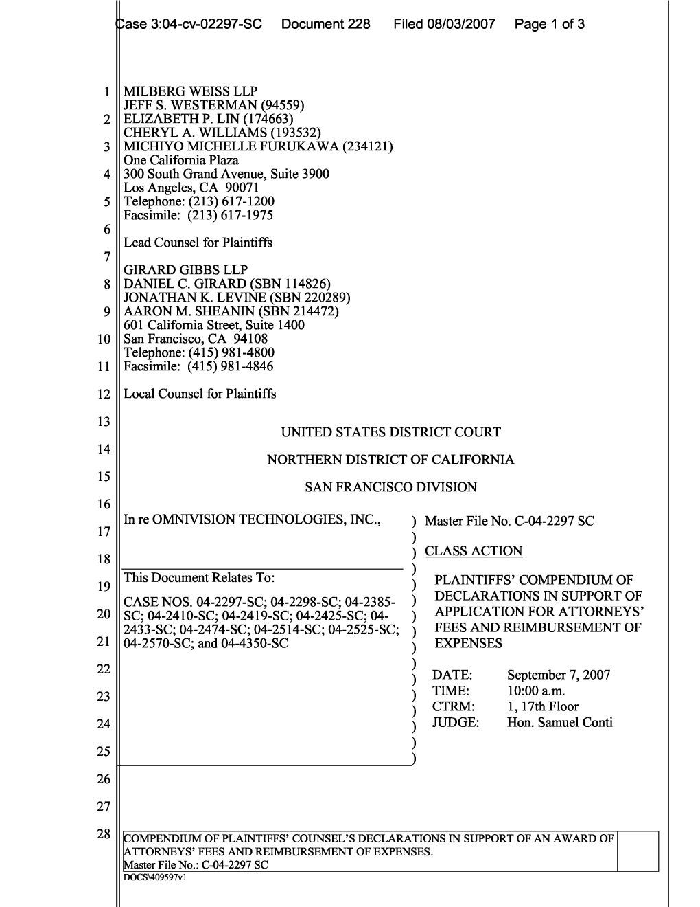 In Re Omnivision Technologies, Inc. 04-CV-2297-Plaintiffs' Compendium