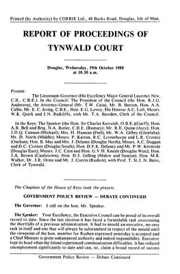 19 Oct 1988 Tynwald Hansard Printed (By Authority) by CORRIE Ltd., 48