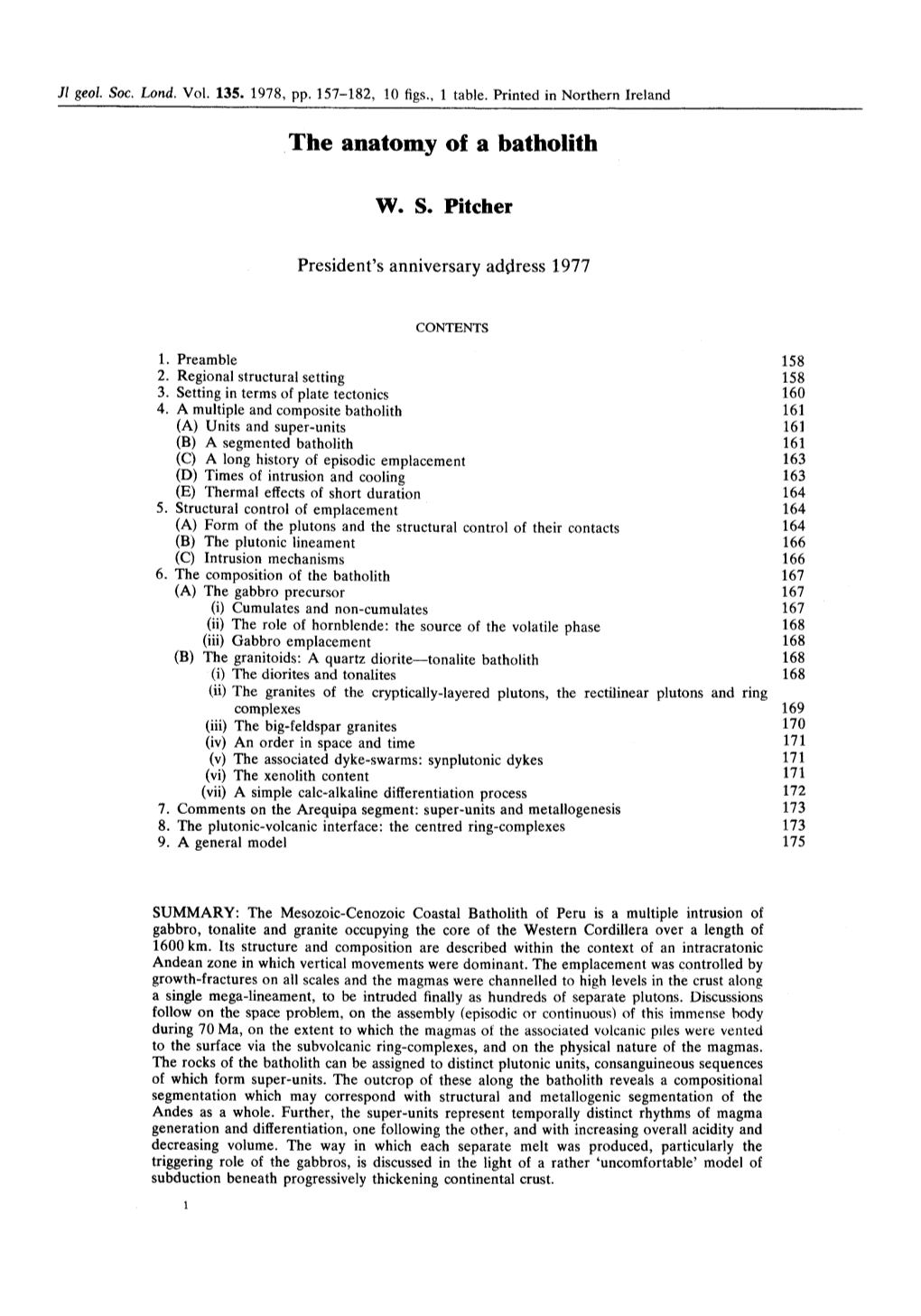 The Anatomy of a Batholith W. S. Pitcher