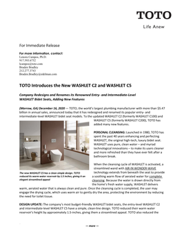 TOTO Introduces the New WASHLET C2 and WASHLET C5