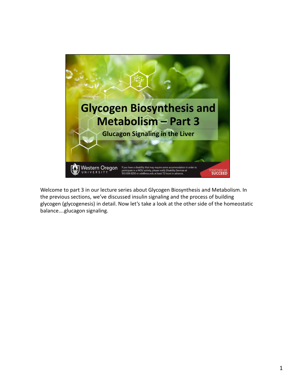 Glycogen Biosynthesis and Metabolism – Part 3 Glucagon Signaling in the Liver