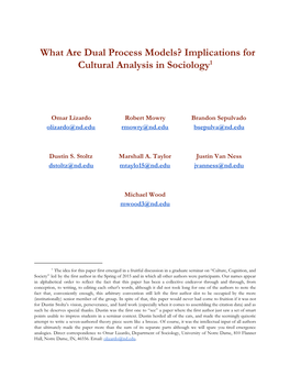 What Are Dual Process Models? Implications for Cultural Analysis in Sociology1