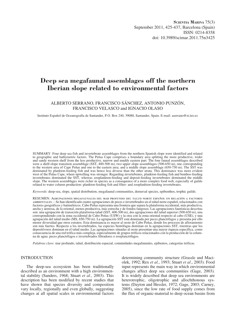 Deep Sea Megafaunal Assemblages Off the Northern Iberian Slope Related to Environmental Factors