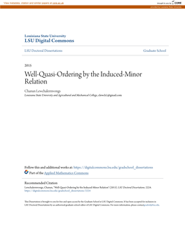 Well-Quasi-Ordering by the Induced-Minor Relation Chanun Lewchalermvongs Louisiana State University and Agricultural and Mechanical College, Clewch1@Gmail.Com