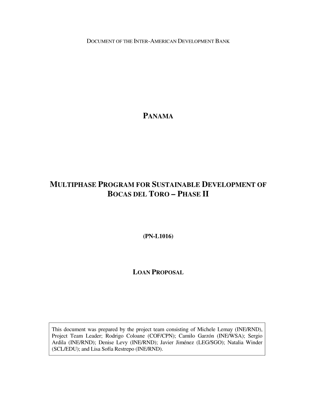 Panama Multiphase Program for Sustainable Development of Bocas Del Toro – P Hase Ii (Pn-L1016)