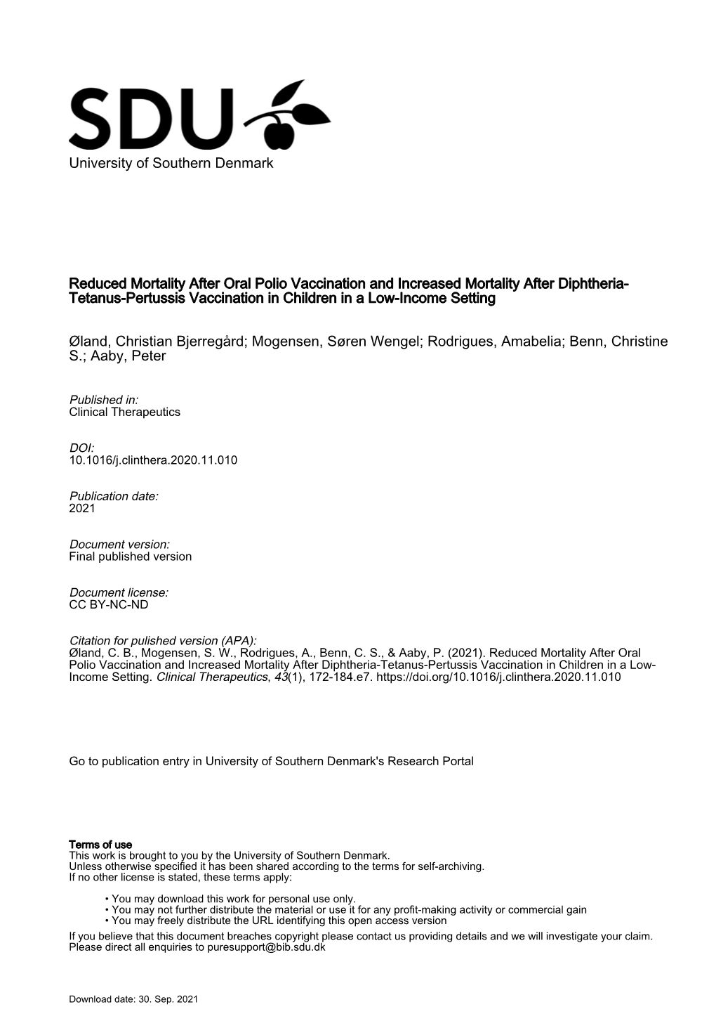 Reduced Mortality After Oral Polio Vaccination and Increased Mortality After Diphtheria- Tetanus-Pertussis Vaccination in Children in a Low-Income Setting