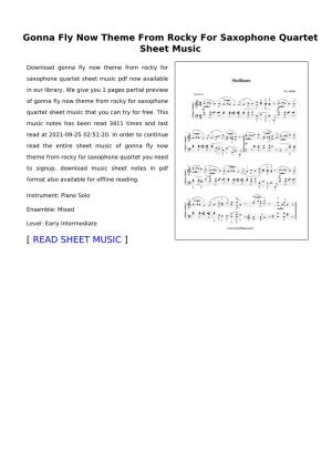 Gonna Fly Now Theme from Rocky for Saxophone Quartet Sheet Music