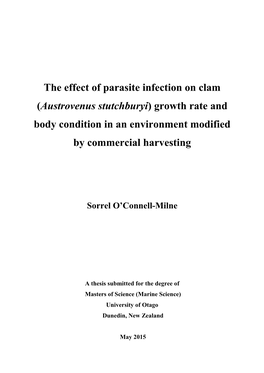 The Effect of Parasite Infection on Clam (Austrovenus Stutchburyi) Growth Rate and Body Condition in an Environment Modified by Commercial Harvesting