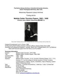 Matilda Calder Thurston Papers, 1902-1958