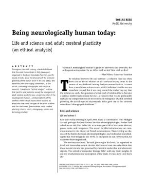 Being Neurologically Human Today: Life and Science and Adult Cerebral Plasticity (An Ethical Analysis)