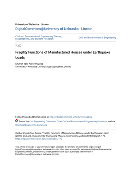 Fragility Functions of Manufactured Houses Under Earthquake Loads