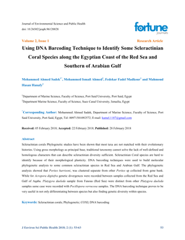 Using DNA Barcoding Technique to Identify Some Scleractinian Coral Species Along the Egyptian Coast of the Red Sea and Southern of Arabian Gulf