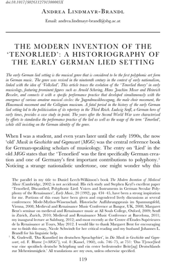 The Modern Invention of the ‘Tenorlied’: a Historiography of the Early German Lied Setting