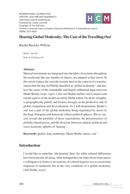Hearing Global Modernity: the Case of the Travelling Oud Introduction1