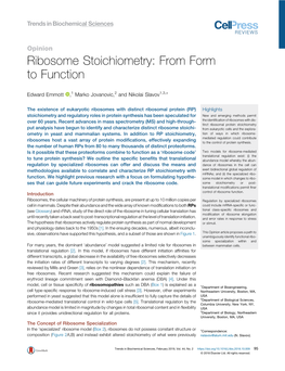 Ribosome Stoichiometry: from Form to Function