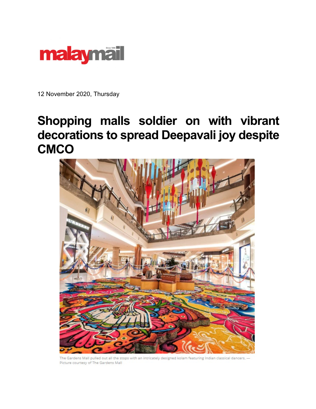 Shopping Malls Soldier on with Vibrant Decorations to Spread Deepavali Joy Despite CMCO