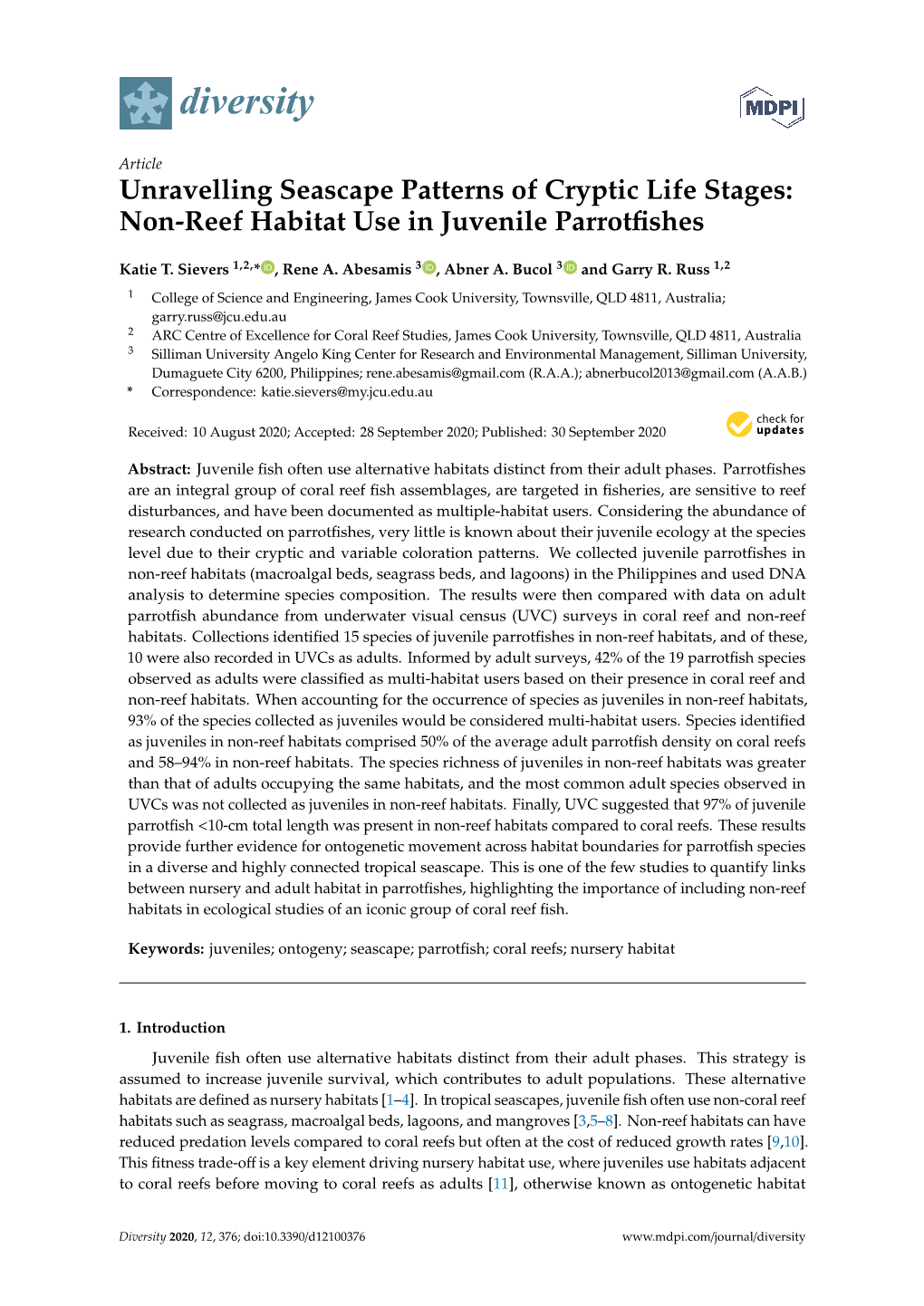 Non-Reef Habitat Use in Juvenile Parrotfishes