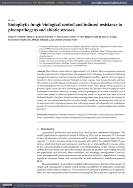 Endophytic Fungi: Biological Control and Induced Resistance to Phytopathogens and Abiotic Stresses