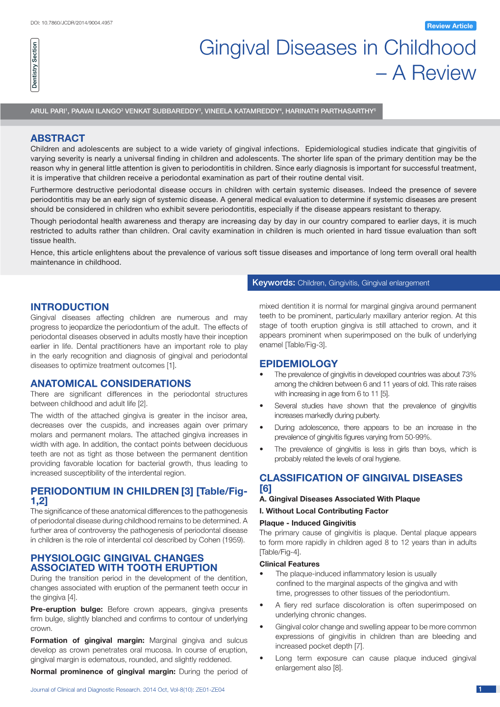 Gingival Diseases in Childhood – a Review Dentistry Section