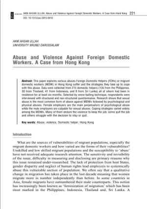 Abuse and Violence Against Foreign Domestic Workers. a Case from Hong Kong