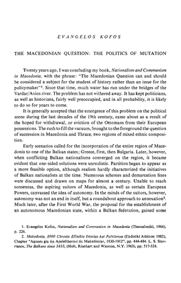 Ev a N G Elo S Kofos the Macedonian Question: The