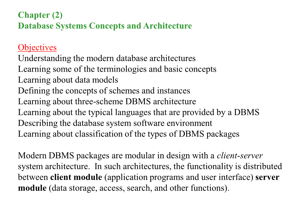 Database Systems Concepts and Architecture