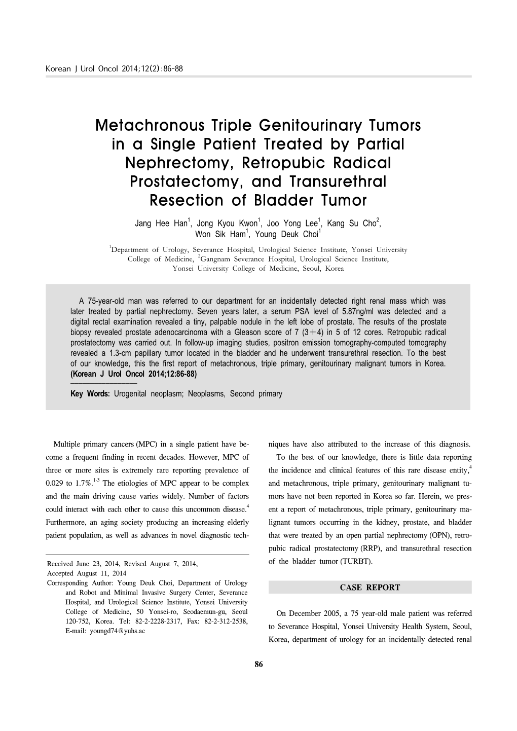 Metachronous Triple Genitourinary Tumors in a Single Patient Treated