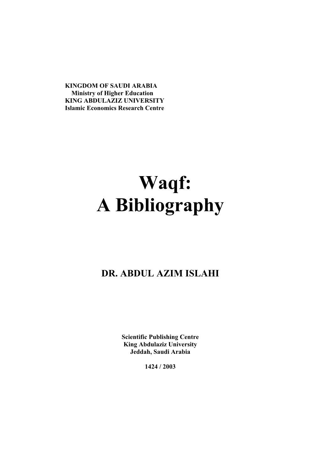 Waqf: a Bibliography