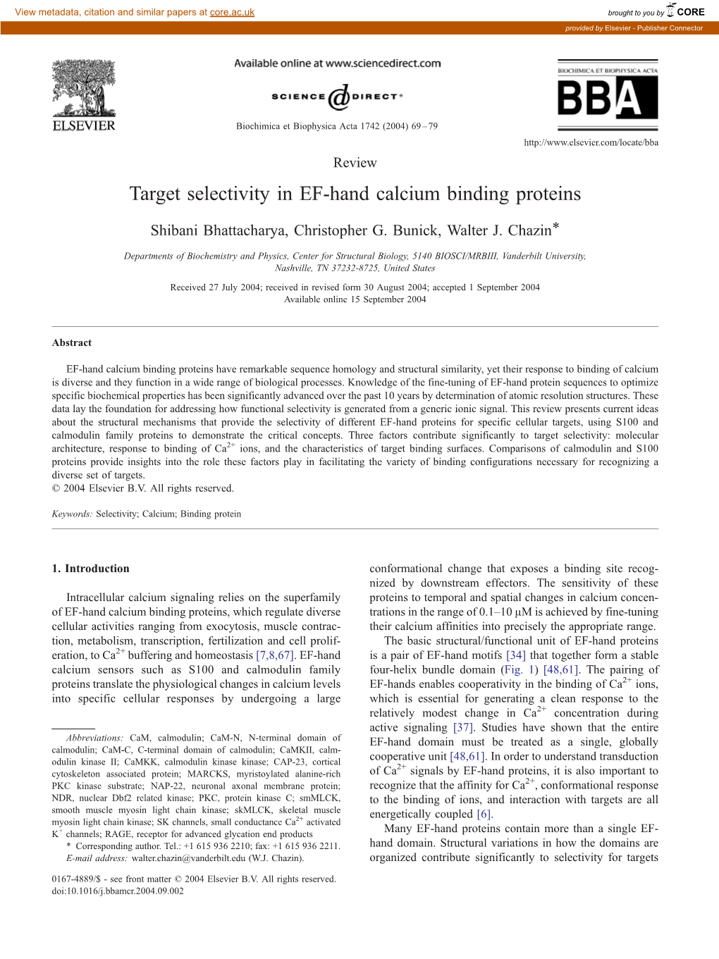 Target Selectivity in EF-Hand Calcium Binding Proteins
