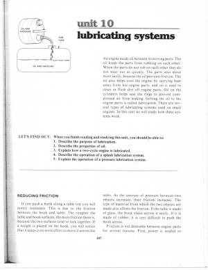 Unit 10 Lubricating Systems