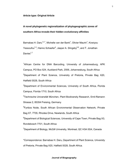 Original Article a Novel Phylogenetic Regionalization of Phytogeographic