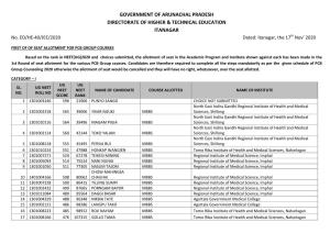 Government of Arunachal Pradesh Directorate of Higher & Technical