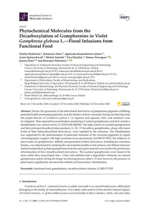 Phytochemical Molecules from the Decarboxylation of Gomphrenins in Violet Gomphrena Globosa L.—Floral Infusions from Functional Food